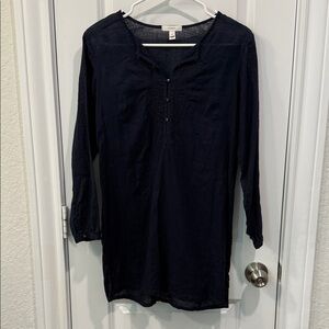 JCrew Navy Blue Embroidered Linen Tunic Top